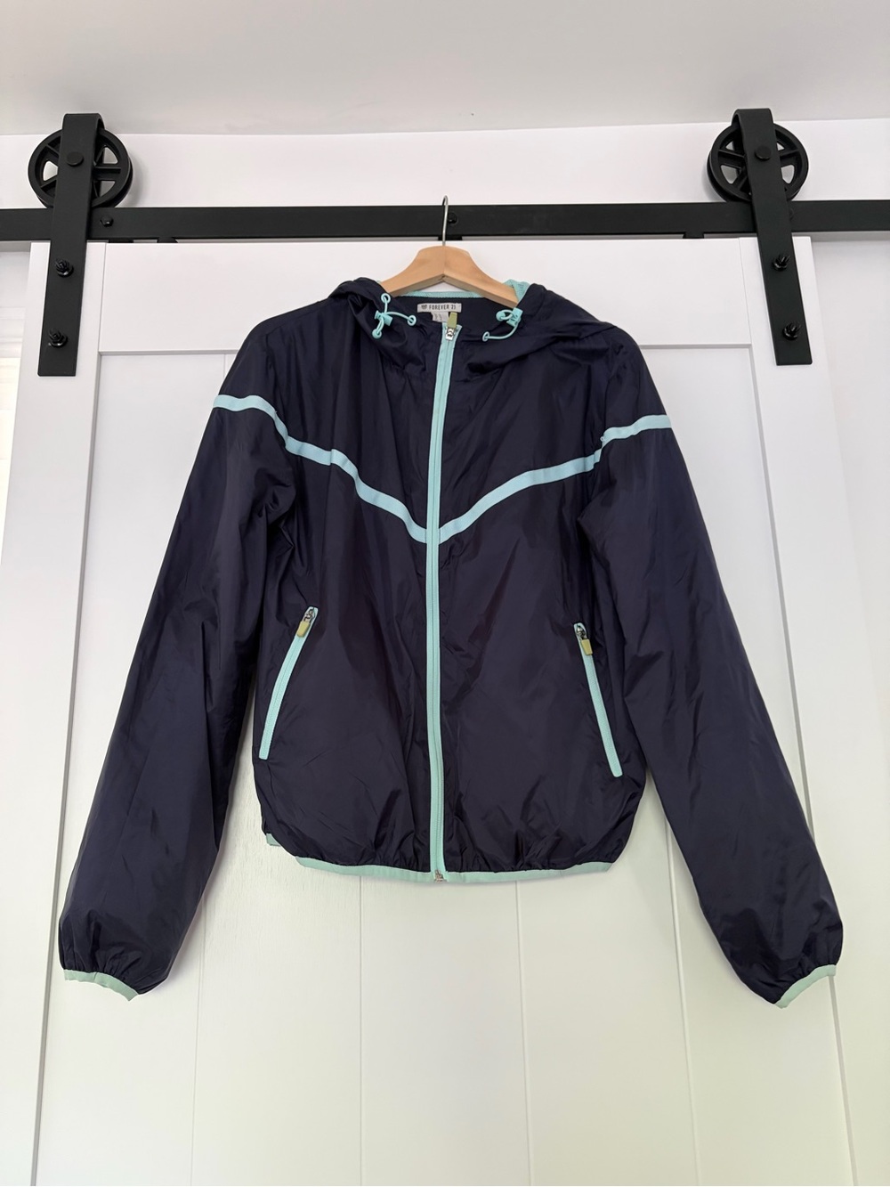 New Lightweight Navy Hooded Windbreaker Jacket